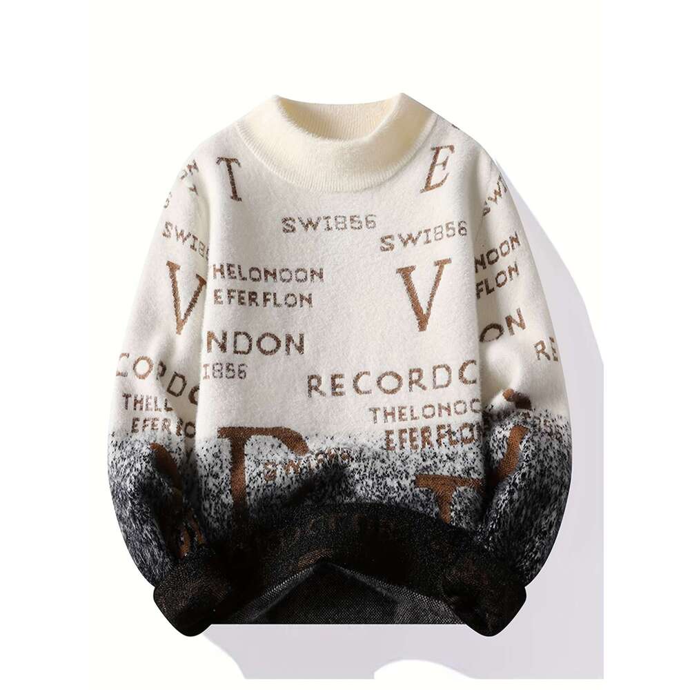 Men's Beige & Blue Color Block, Warm Round Neck Pullover Fall/Winter, Everyday Casual Formal Outfits - Autumn Winter Knit Sweater For Men, Sweate