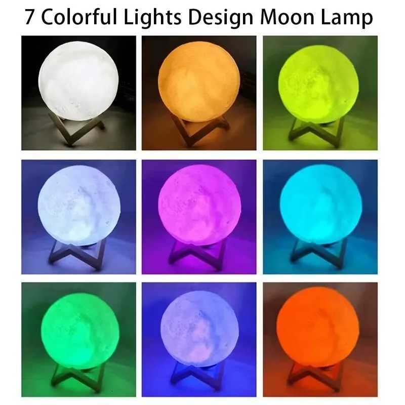 12cm 7 Color Changing Moon Lamp Wireless Night Lamp Table Lamps Romantic Button Battery Powered Indoors Lighting M251118