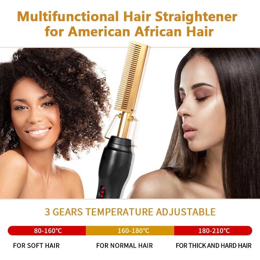 Electric Hot Heating Comb 3-in-1 Hair Straightener Hair Smooth Flat Iron Straightening Brush for wigs Curling Iron W250610