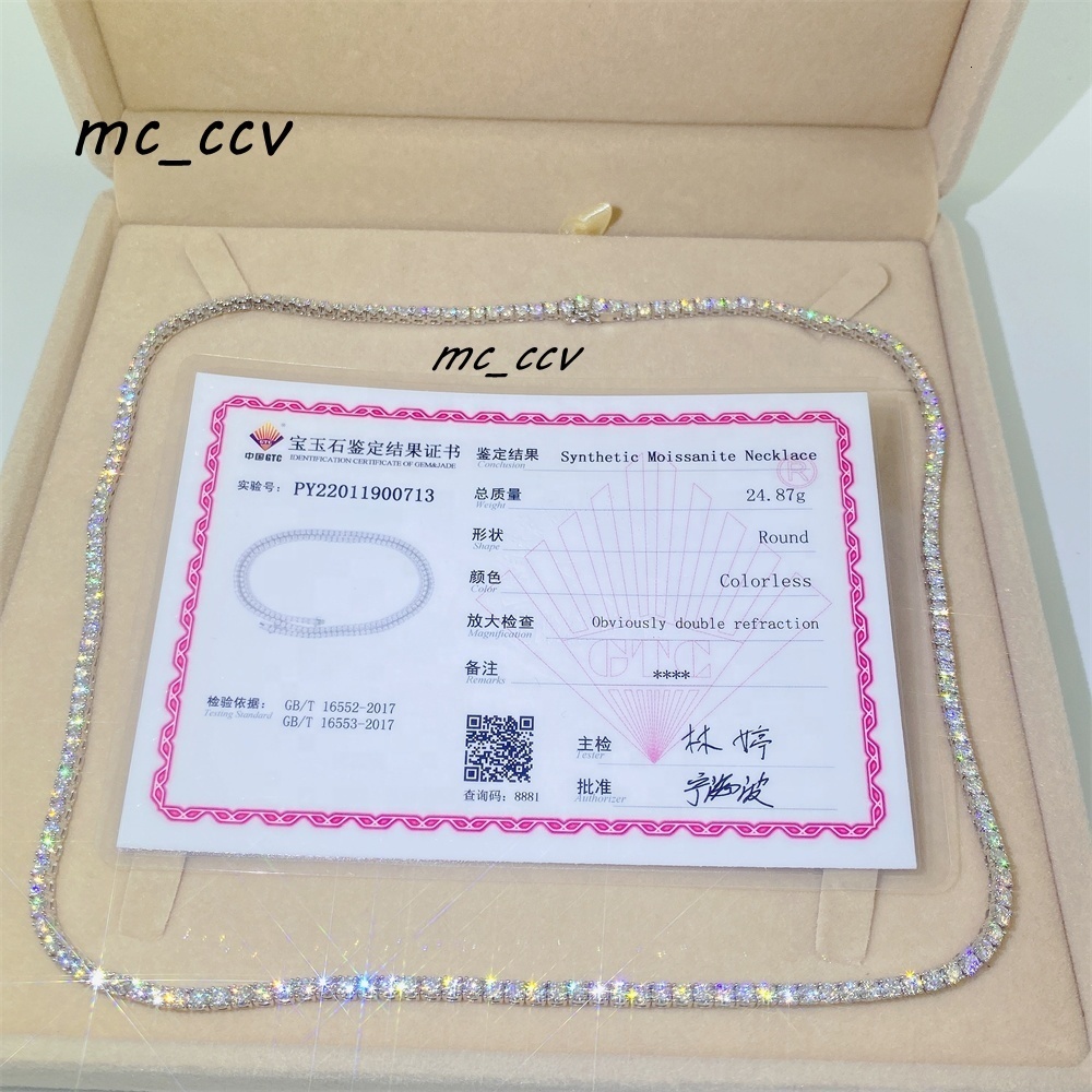 Custom High Quality Iced Out Bling Pass Diamond test 10k White Gold 3mm Moiassanite Diamond Tennis Chain Necklace