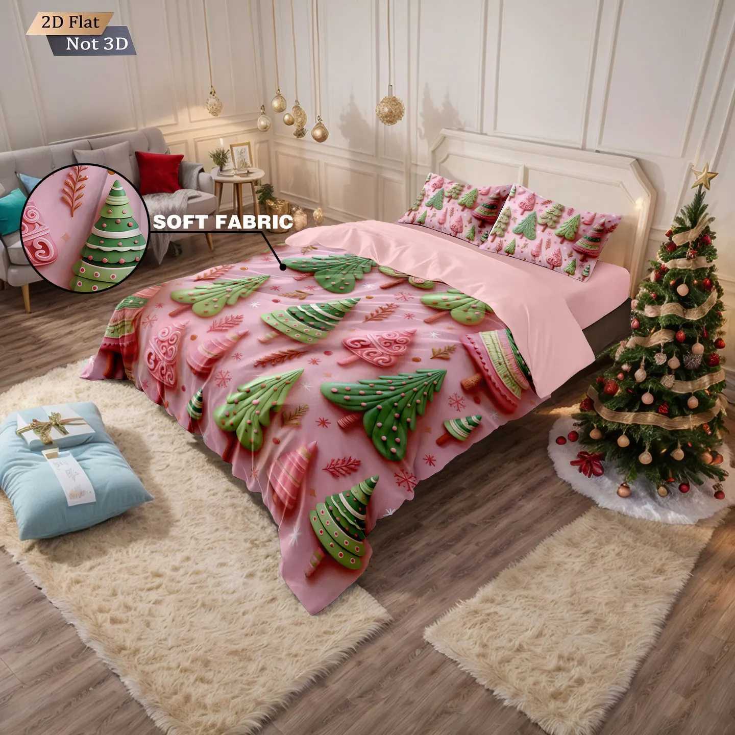 3pcs Christmas tree print coreless bedding set multi size bedroom dormitory duvet covers soft and machine washable decorationM251118