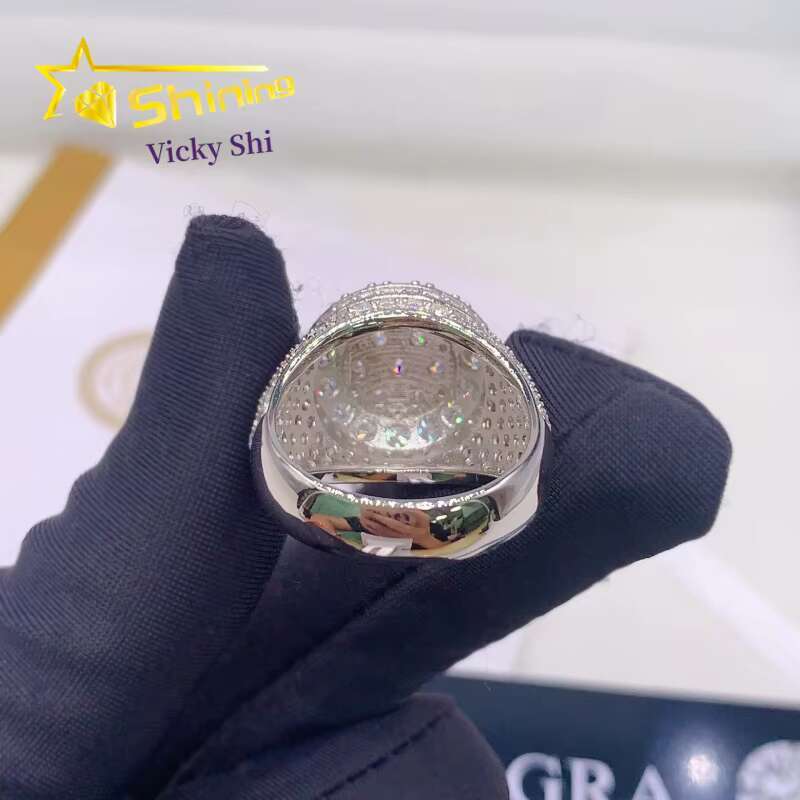 GRA Certificated Fine Men Rings Pass Tester Hip Hop Sterling Sier Iced Out Moissanite Dia Ring
