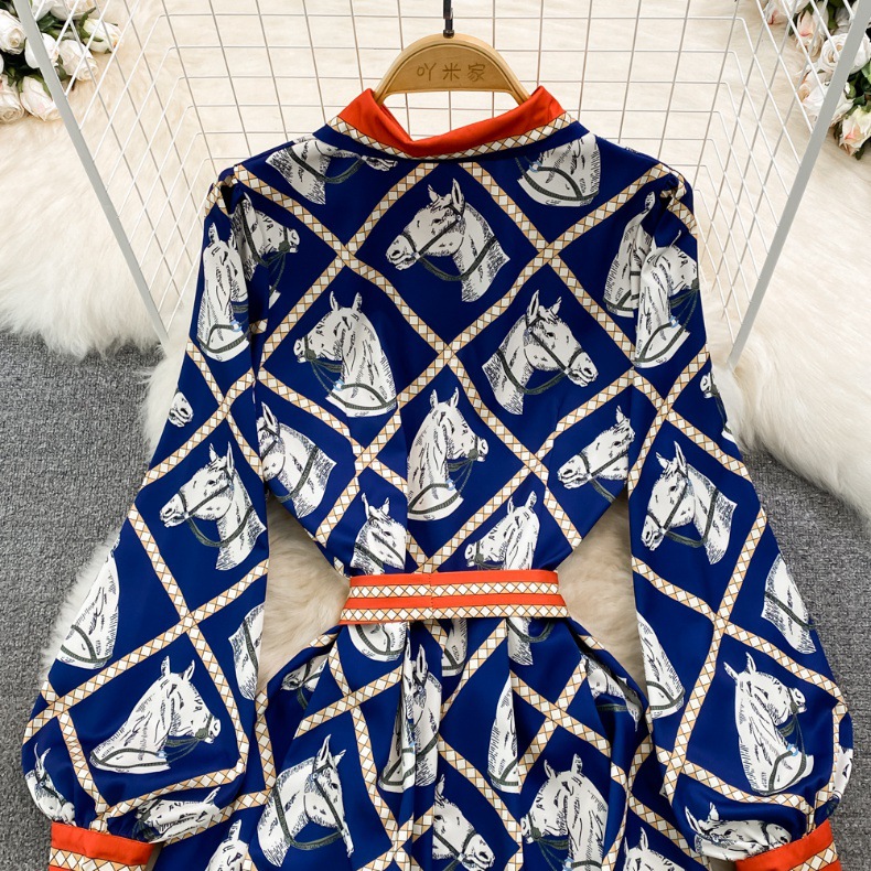 Elegant Women's Two Piece Sets Blouses Luxury Brand Design Horse 2025 The autumn Long Dress With LACES Features A High-end And Elegant Style