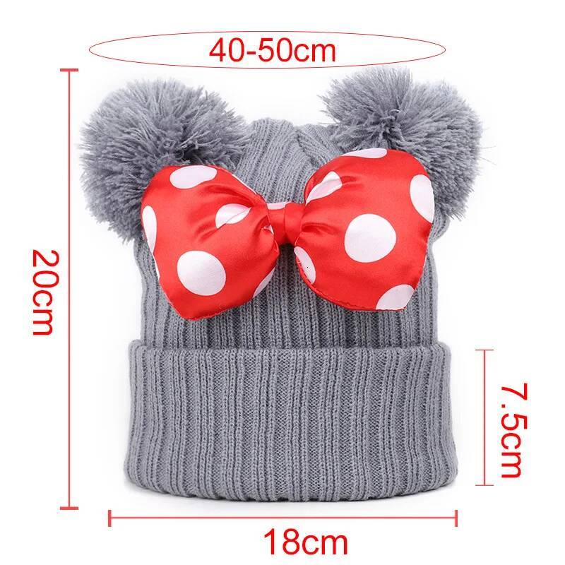 Custom Disney Minnie Bow Knitted Hat Winter Warm Bonnet Hats for Boys Girls Cute Cartoon Mickey Beanie Cap with Pompom Kids Gifts