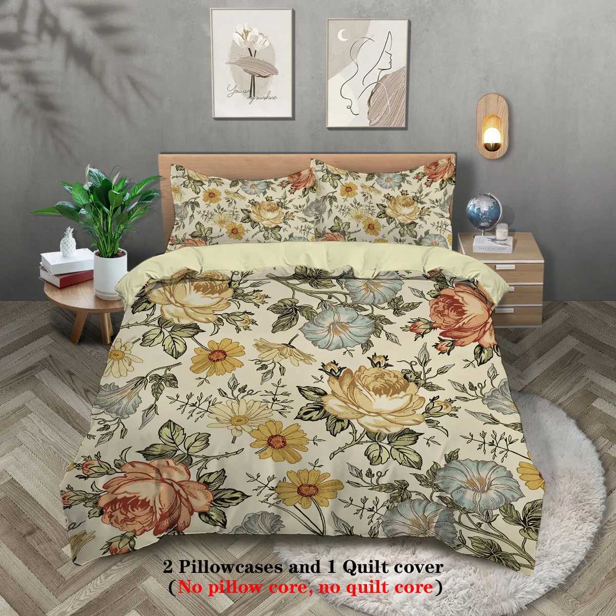 3pcs retro floral pattern printed bedding set suitable for women bedroom queen king twin bed 1duvet cover2 caseM251118