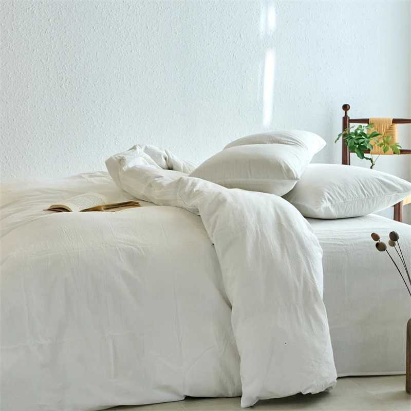 Premium 100 Washed Cotton Yarn-Dyed 3-Piece Duvet Set 1 Duvet Cover 2 cases Ultra-Soft Bedding Set Multiple SizesM251118