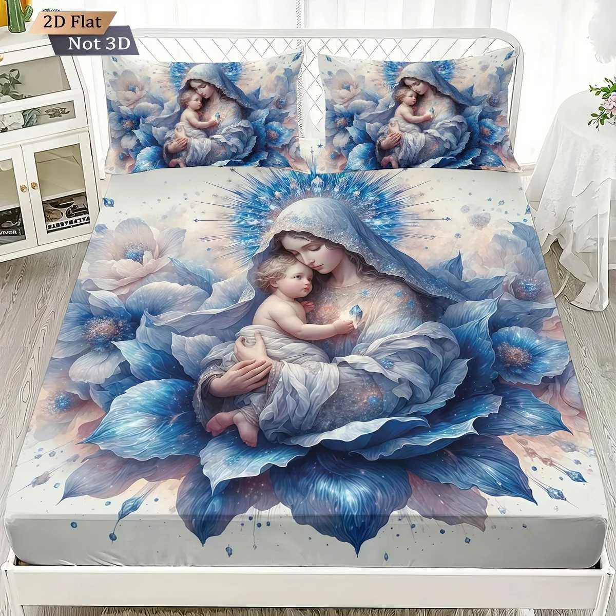 3pcs Holy Virgin Mary print coreless bed sheet set multiple sizes bedcovers bedroom bedding decorations soft machine washableM251118