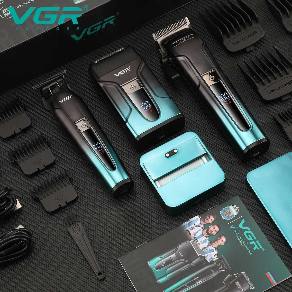 VGR Barber Professional Barber Electric Shaver Portable Facial Shaver Cordless Barber Trimming Set V-694W250422