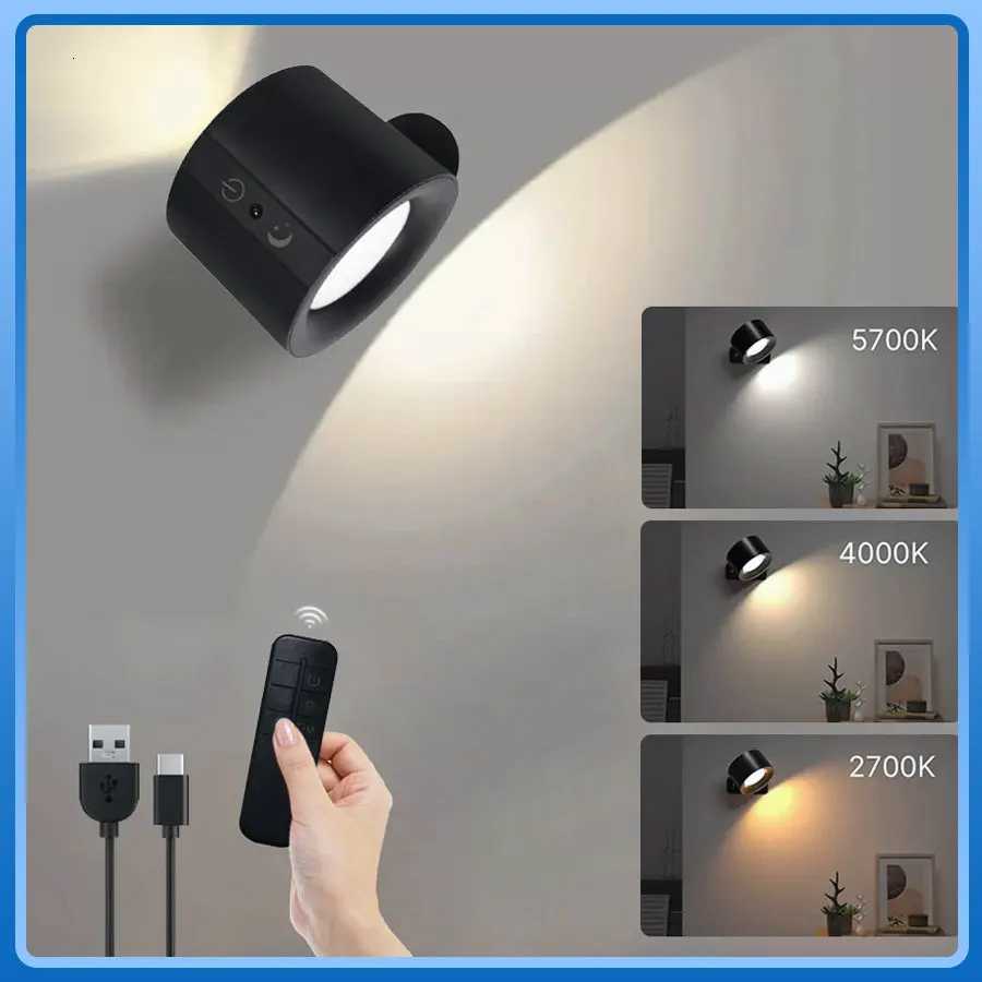 Double Head Magnetic LED Wall Lamp Rechargeable 360 Rotation Wireless Remote Control Spotlight For Bedroom Living Room Decor M251118
