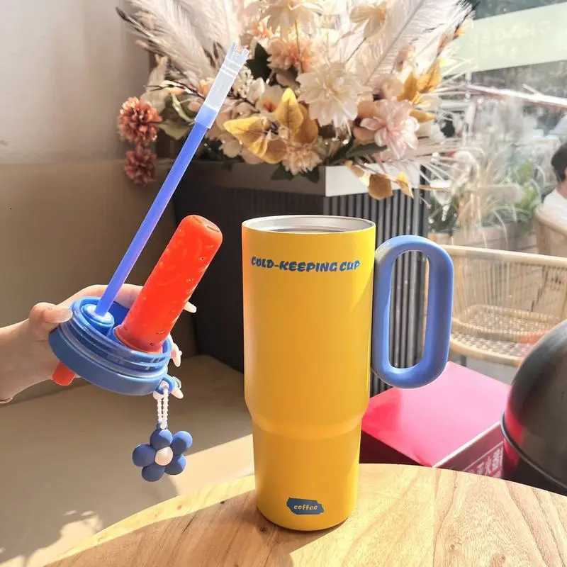 Large Capacity High Aesthetic Straw Bottle Couple Water Cup Girlfriend Gift Double Wall Insulated Stainless Steel Tumbler Y251120 W260226
