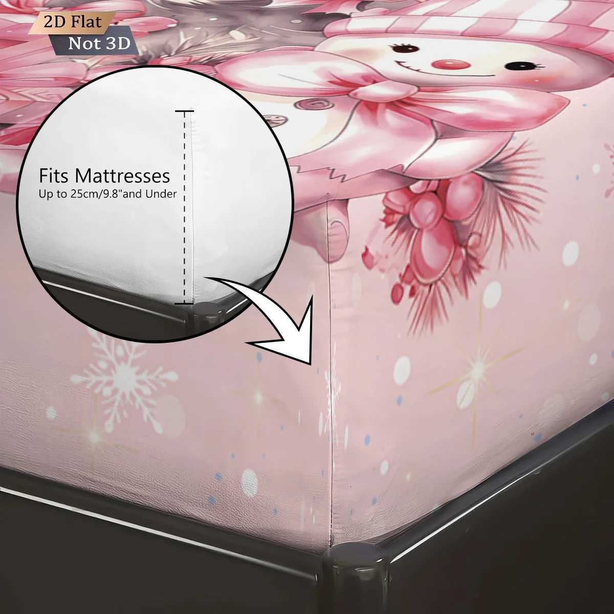 3pcs pink Christmas snowman print coreless bed sheet set multiple sizes bed covers bedroom bedding decorations machine washableM251118