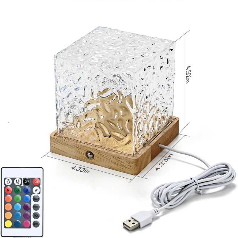 Rotating Water Ripple Table Lamp USB Aurora Night Light Remote Control 16 Colors Change Ocean Wave Cube Desk Light Bedroom Decor M251118