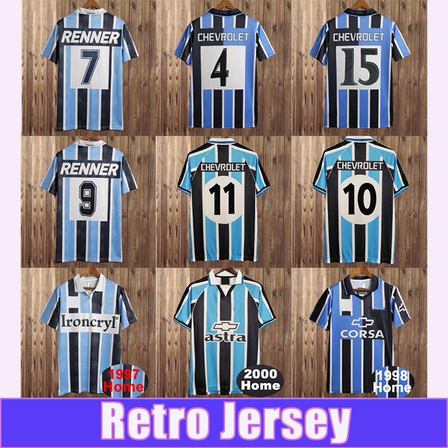 1995 2001 Gremio RONALDINHO Mens Retro Soccer Jerseys ZINHO NENE WARLEY 2000 Home Blue Black Vintage Football Shirts Adult Uniforms
