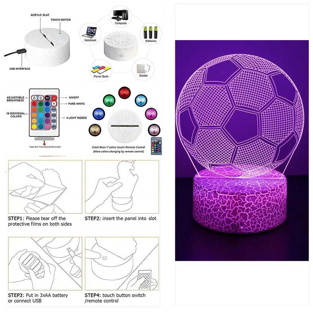3D Football Lamp Illusion Child LED Night Light Luminous Soccer ball Touch Nightlight Kids Bedroom Decoration Table Lamp Gifts M251118