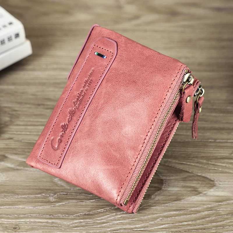 CONTACTS Genuine Leather Short Wallets for Women Luxury Designer Card Holder Coin Purse Money Clip Mini Wallet Female Bag MenT251118