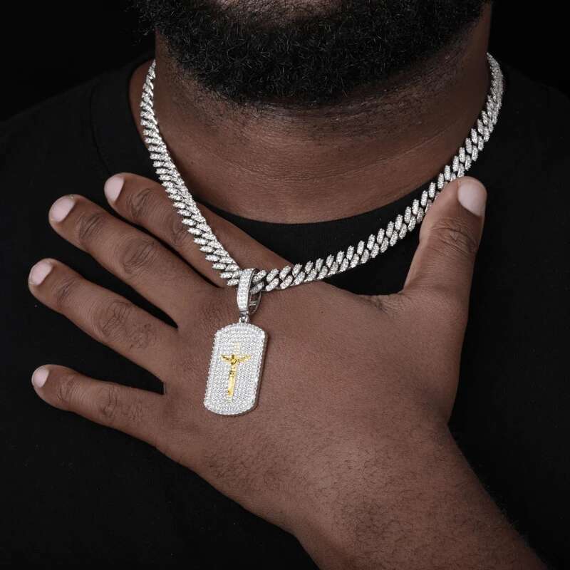 Sterg Sier Full Moissanite Crucifix Jesus Dog Tag Pendant For Men Women Iced Out Hip Hop Mens Jewelry Necklace Christ