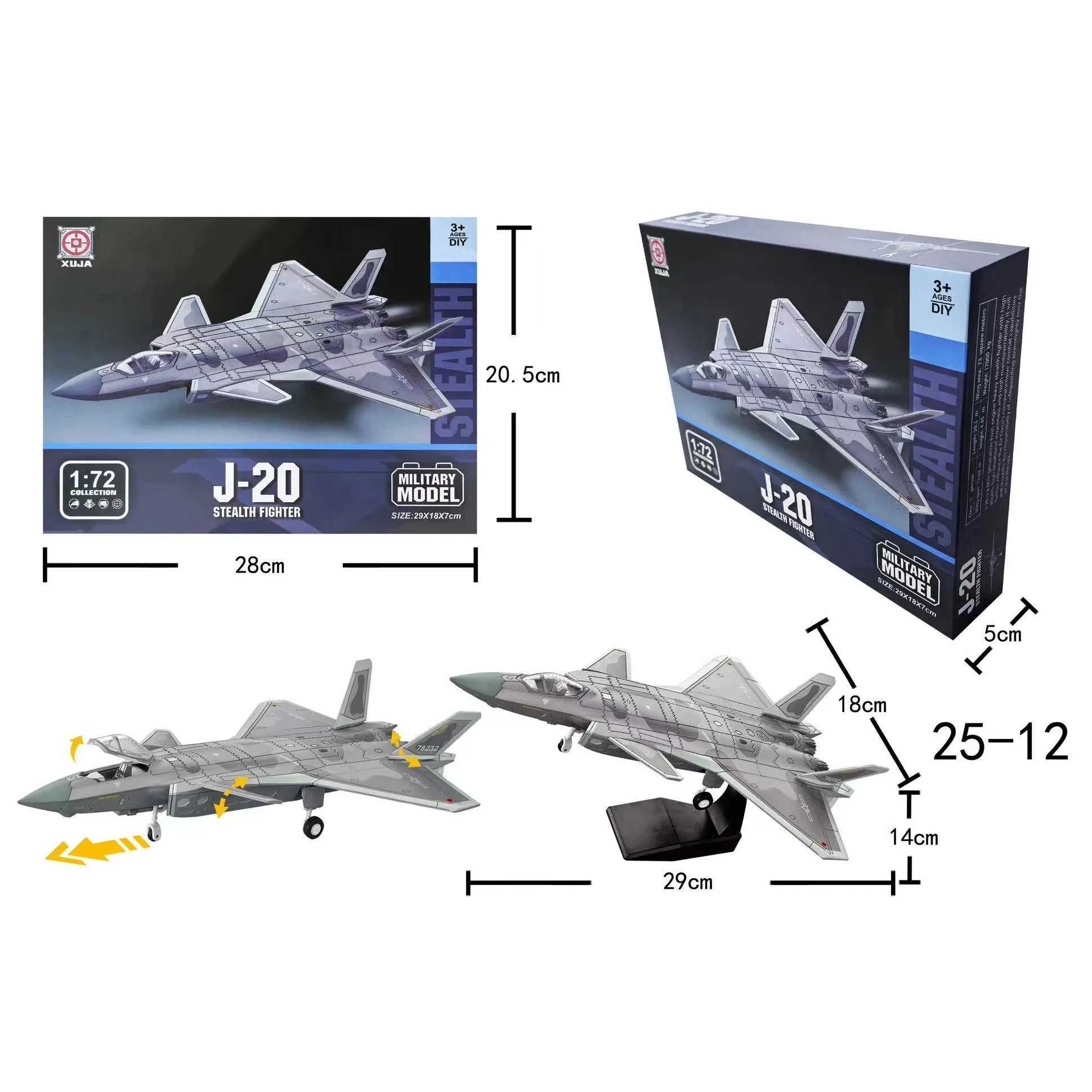 1/72 Scale ABS toy planes for kids Modern Military Model Building Block J-20 Stealth Fighter Aircraft Collected Gift By Aviation C251118