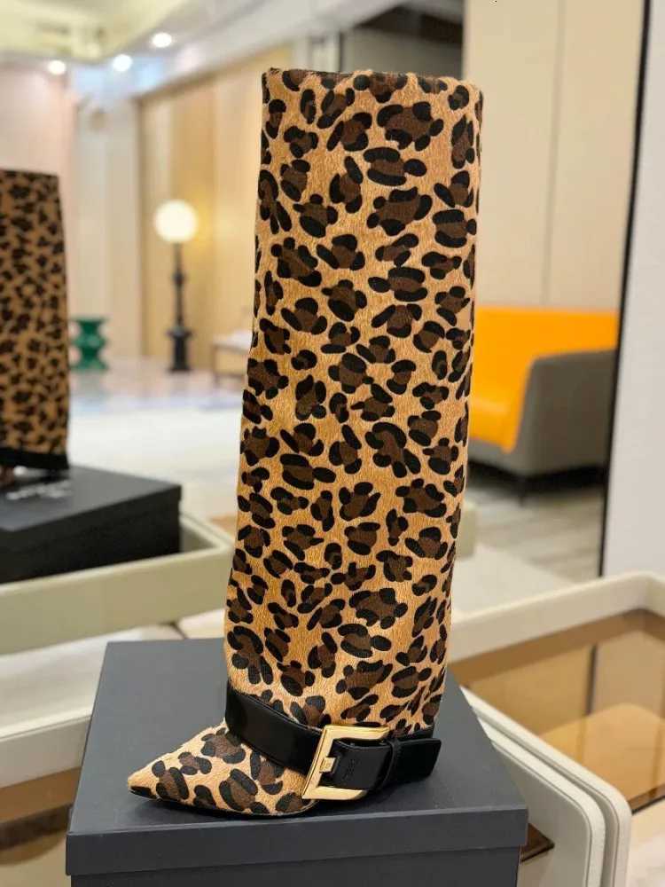 Fashion Ladies Autumn and Winter Belt Buckle Pointed Thin High-heeled Knee High Wens Boots Fion Party Size 34-45 Medium Boots Y251118