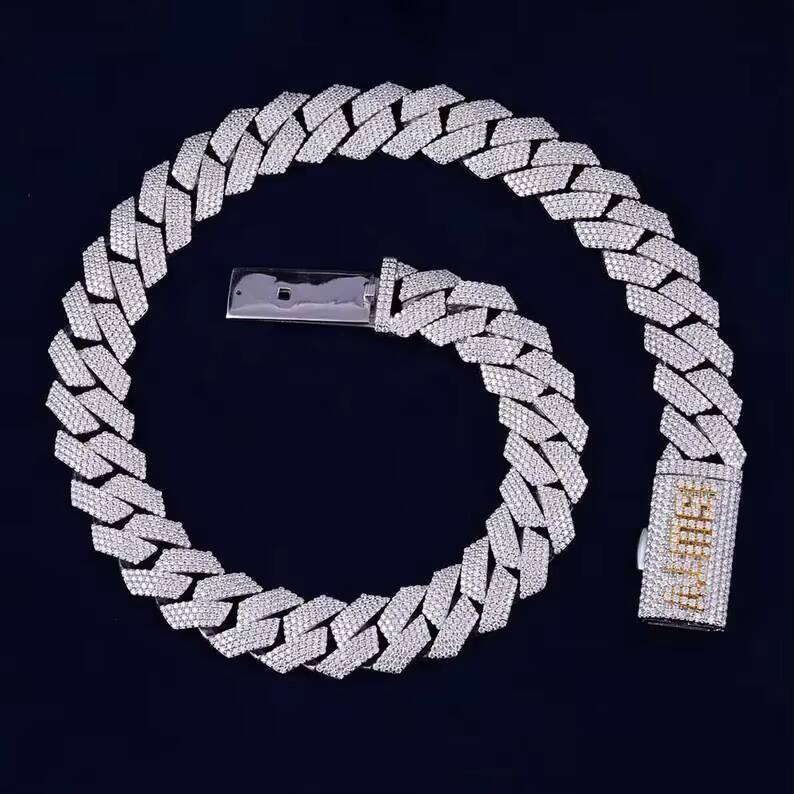 925 Sterling Silver Chain 20mm Cuban Link Chain Custom Clasp With Moissonite GRA Certified Pass on the Diamond Tester