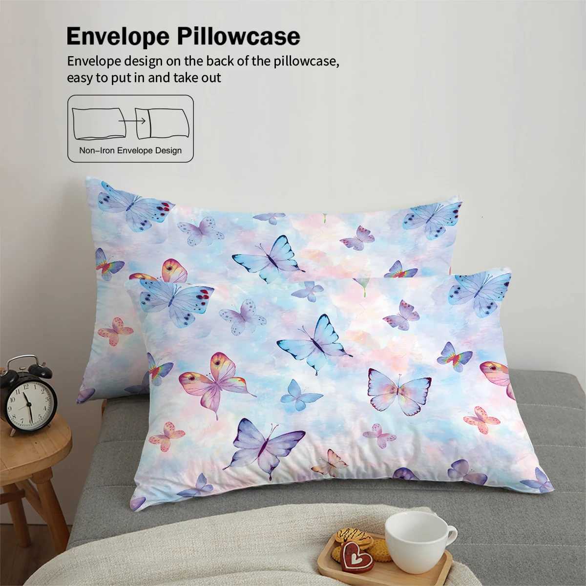 3pcs watercolor purple butterfly printed bedding set soft and comfortable for women bedroom queen king and twin bedM251118