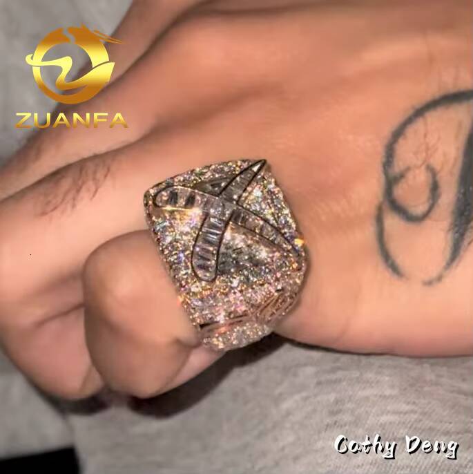 Hip Hop Jewelry Moissanite Men Diamond Rings 925 Silver Ice Out Ring Moissanite Hip Hop Ring