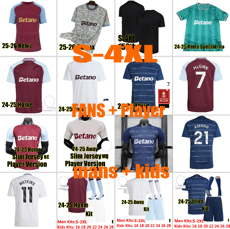 4XL 24/25/26 RASHFORD 150th Soccer Jerseys ASENSIO BAILEY WATKINS KAMARA ONANA Football Shirt 2025 2026 TIELEMANS MCGINN AsTOnS CARLOS VilLaeS kids kits socks sets