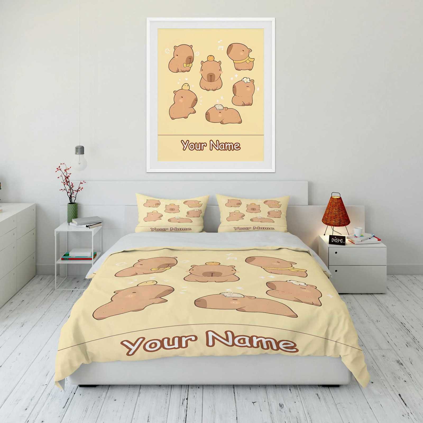 3PC Custom Name Capybara Printed Bedding Set Cartoon Anime Duvet Cover Comforter case Boys Girls Children Adults KingM251118