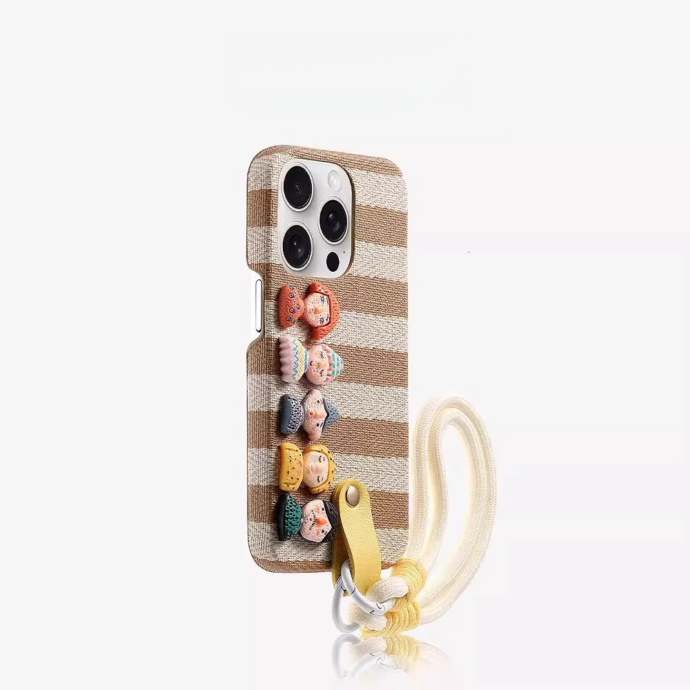 Striped Fun Doll Phone Case Compatible with iPhone 16/15 Pro Max New High-end Feel Lanyard Shockproof Protective Case