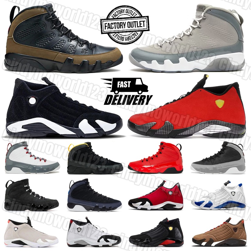 Designer 9 14 Mens Basketball Shoes 9s 14s trainers Leather rubber Cool Grey Black Toe Outdoors Sports Mens Sneakers