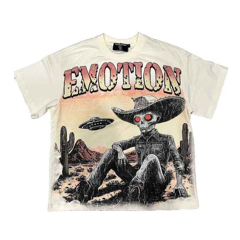 American Hip Hop Trendy Brand MIXED EMOTION T-shirt High Strt Creative Print Couple Summer Casual Short Slve TopsC250418