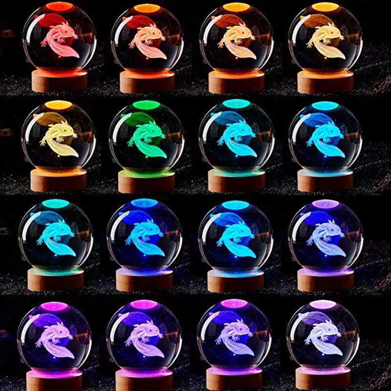 3D Axolotl Laser Engraved RGB Crystal Ball Coloured Night LightGirlfriend Classmate Wife Children Birthday Gift Home Decoration M251118