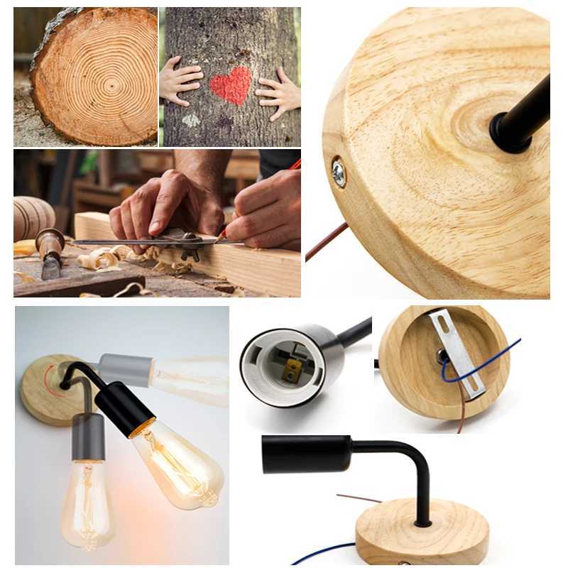 Wood Wall Lamp Vintage Industrial Wall Lights Dimmable Retro E27 Light Bulb Wall Light For Home Loft Indoor Decor Fixtures M251118