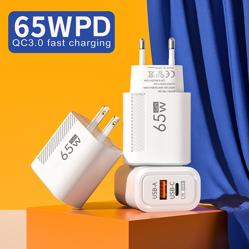 GaN 65W USB Type C Charger Fast Charging Mobile Phone Adapter Quick Charger For Samsung S23 Ultra Xiaomi 13 Huawei iPhone 14 13