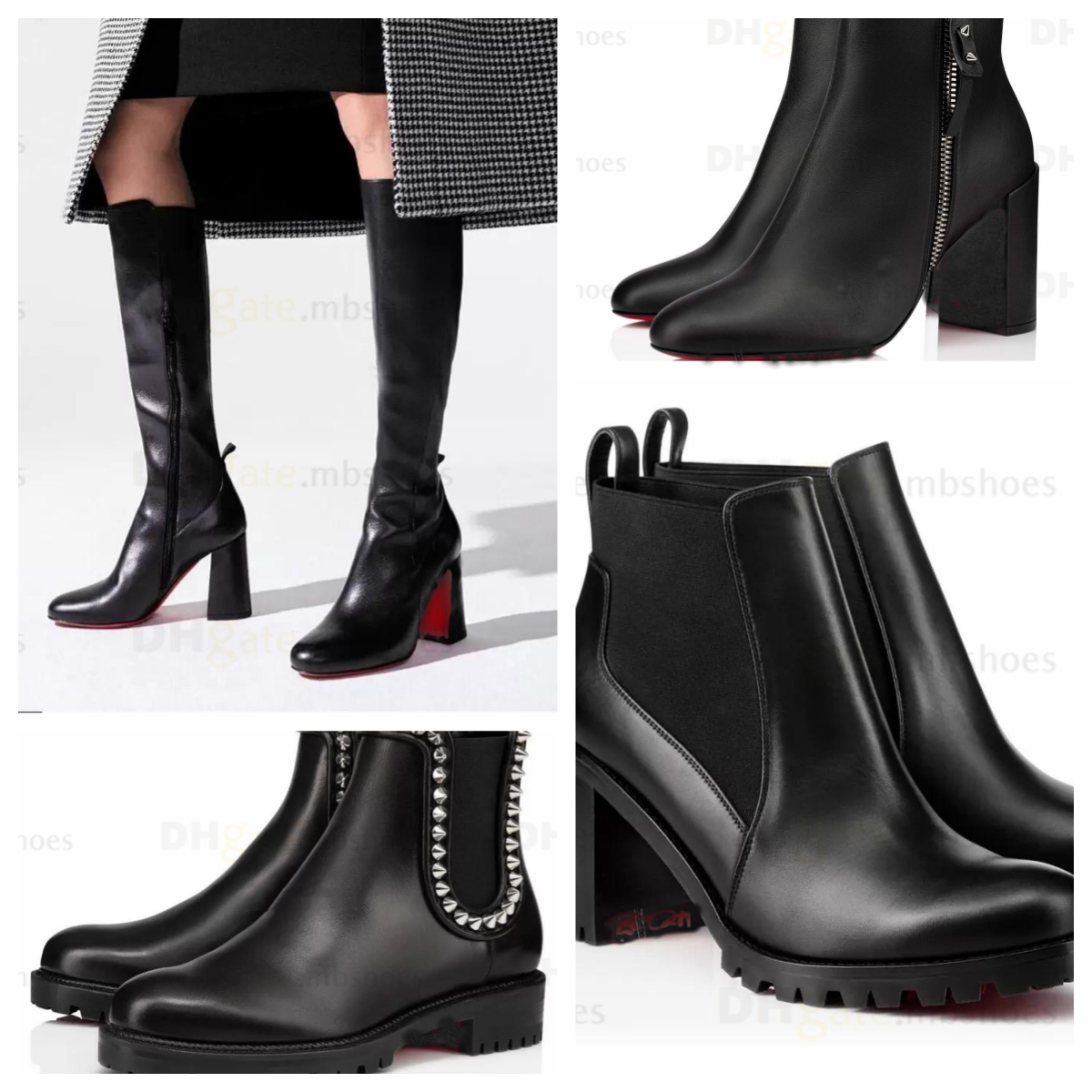 Designer woman boots Boots Chelsea Mid length Black Leather Wedge Lace Up Round Head Letter Thick Heel