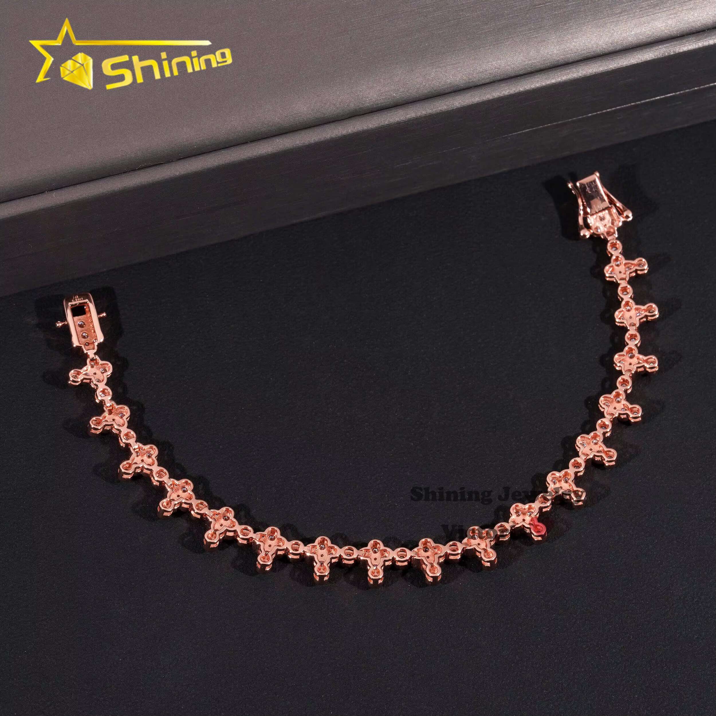 New Design 8mm Lab Dia Real Gold Plated Sterling Sier Vvs Moissanite Hip Hop Jewelry Tennis Cross Bracelet
