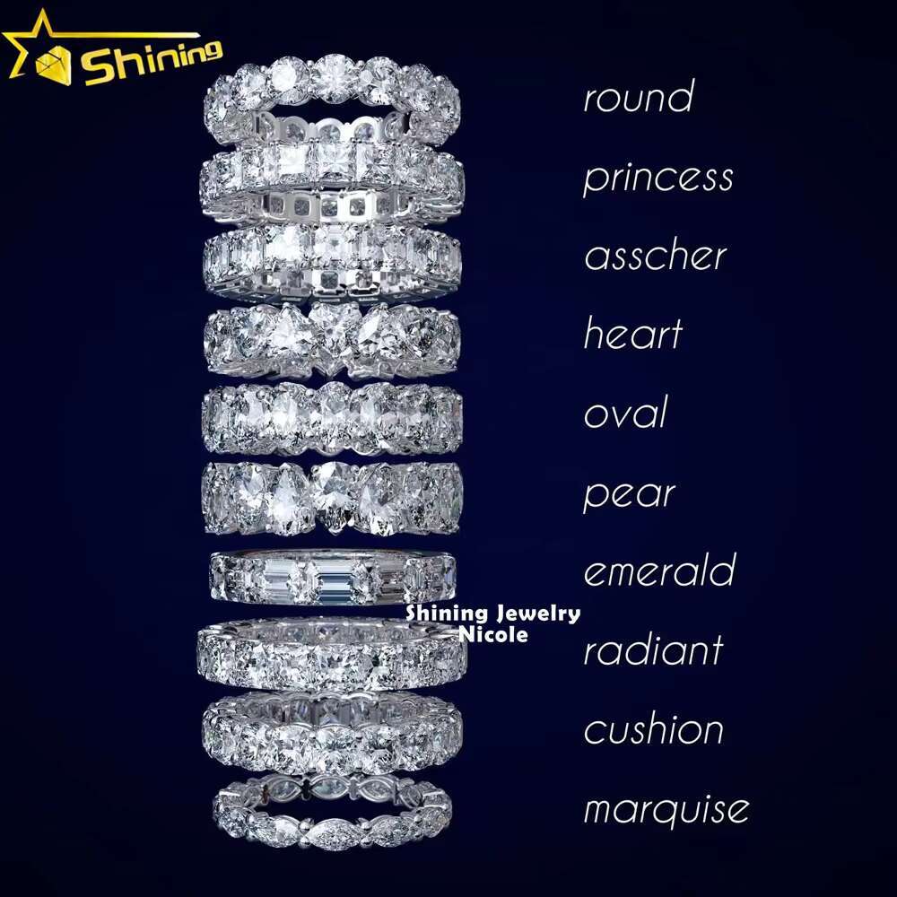 New Hot Style Sterling Sier Fancy Shape Whole Eternity Dia Moissanite Band Ring