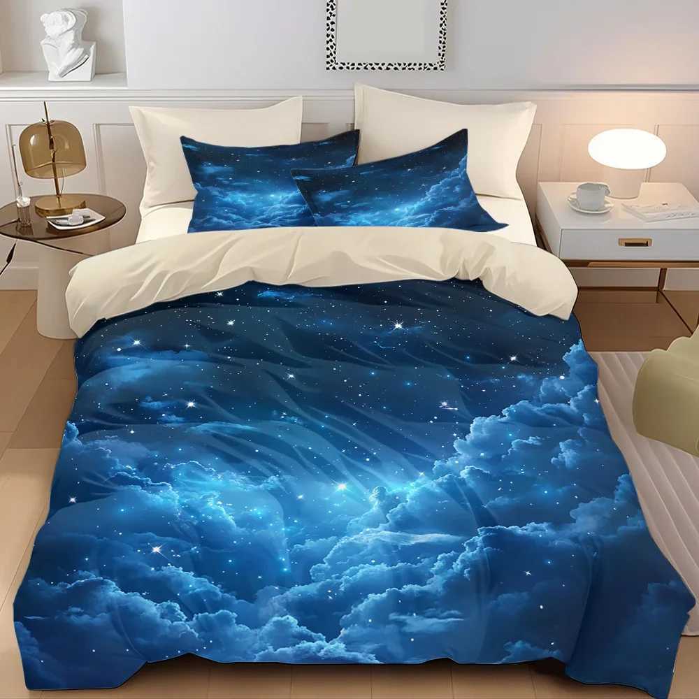 3pcs Blue Starry Sky Printed Quilt Set- Includes 1 Quilt Cover and 2 Cover without FillerM251118