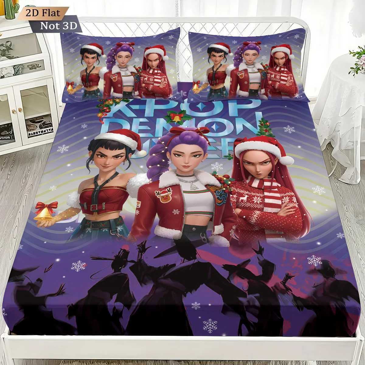 3pcsK-Pop Demon Hunters Printed coreless Fitted Sheet Set Multi Size Soft Bed Cover Bedroom Bedding Decoration Machine WashableM251118
