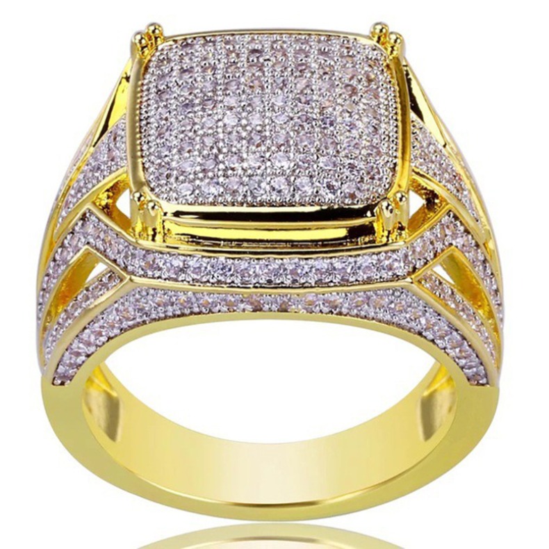 Iced Out Mens Pinky Ring 18k Yellow Gold Plated Bling Hip Hop Cubic Zirconia Rings Statement Rings Diamond Signet Ring for Women Men Designer Jewelry 