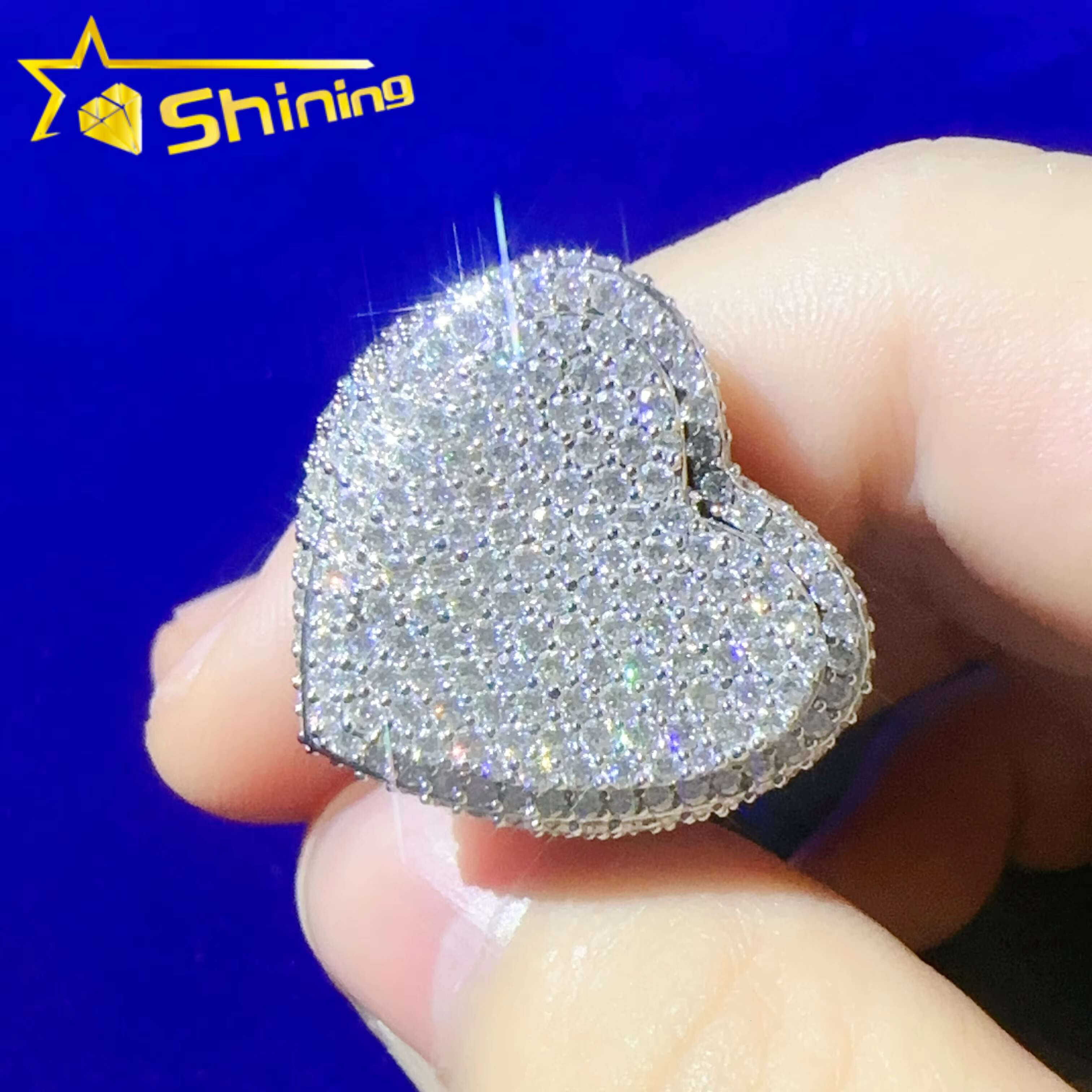 Iced Out Sier Jewelry Lab Dia Rings Hiphop Layer Heart Moissanite Ring with GRA Certificate