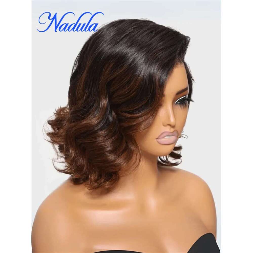 Nadula 13X4 Lace Frontal Glueless Loose Wave Chesut Brown Ombre Spiral Curls Pre Everything Wig Short Bob Human Hair