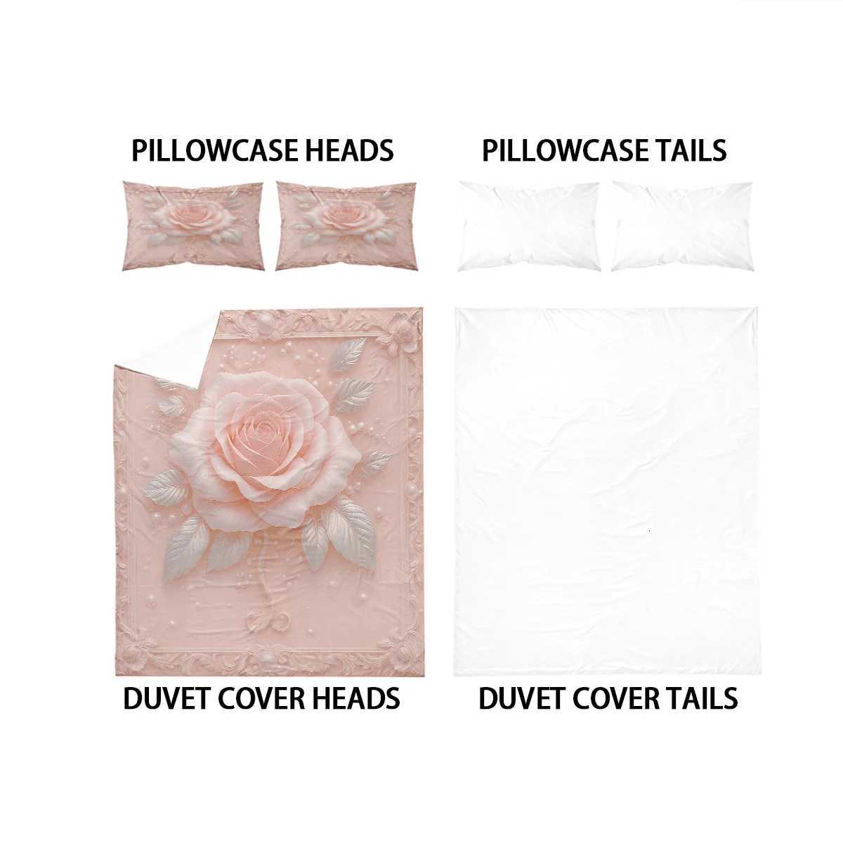 3pc Imitation 3D Pink Rose Print Coreless Bedding Set Soft and Comfortable Bedroom Dormitory Multiple Sizes Machine WashableM251118