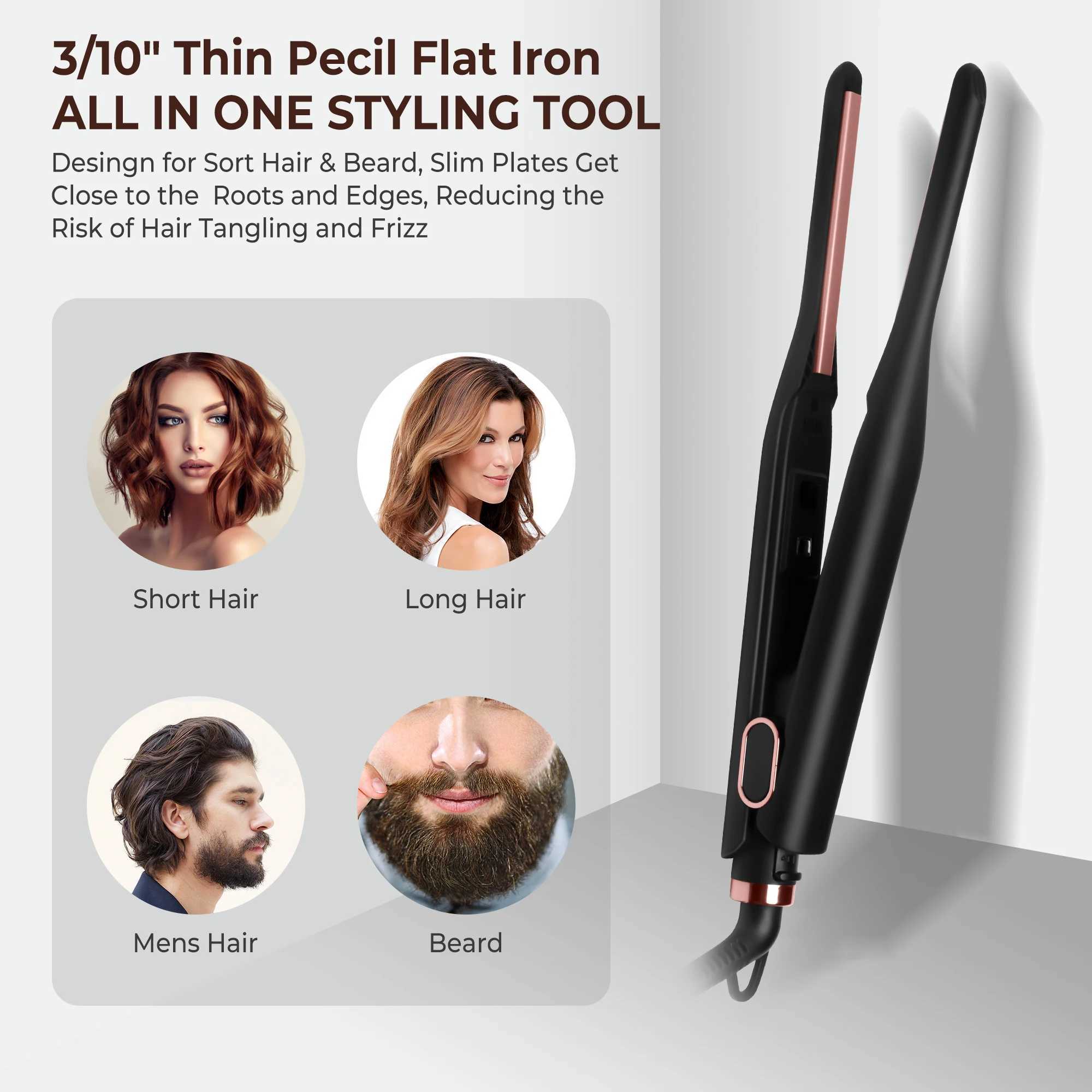2 in 1 Mini Hair Straightener and Curler 3/10 Inch Small Flat Iron Hair Straightening Styler Pencil Flat Iron for Short Hair W250610