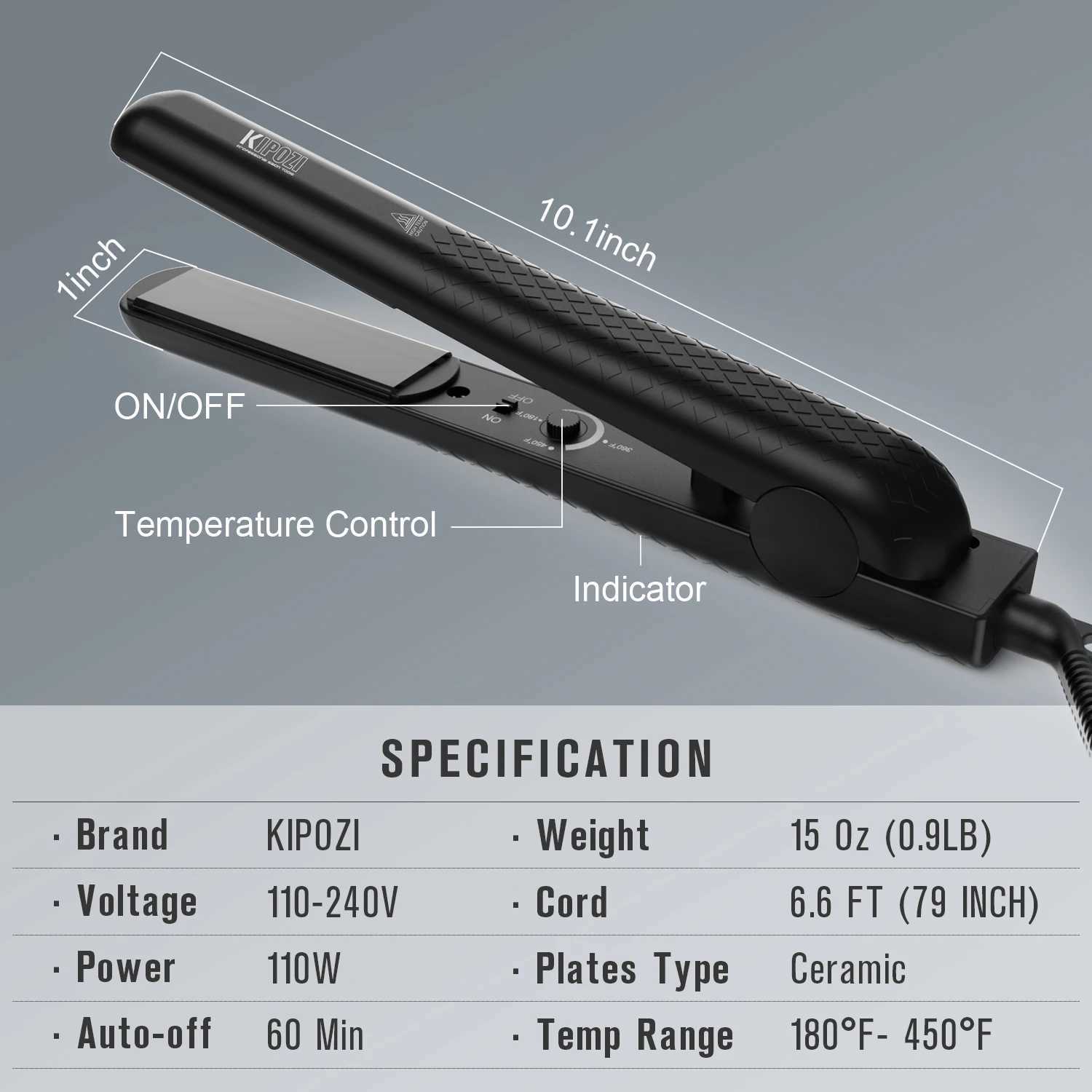 KIPOZI 1 Inch Professional Hair Straighteners Pink Color Safety 60 Mins Auto Shut Down Flat Iron with Hanging Ring For Travel W250610