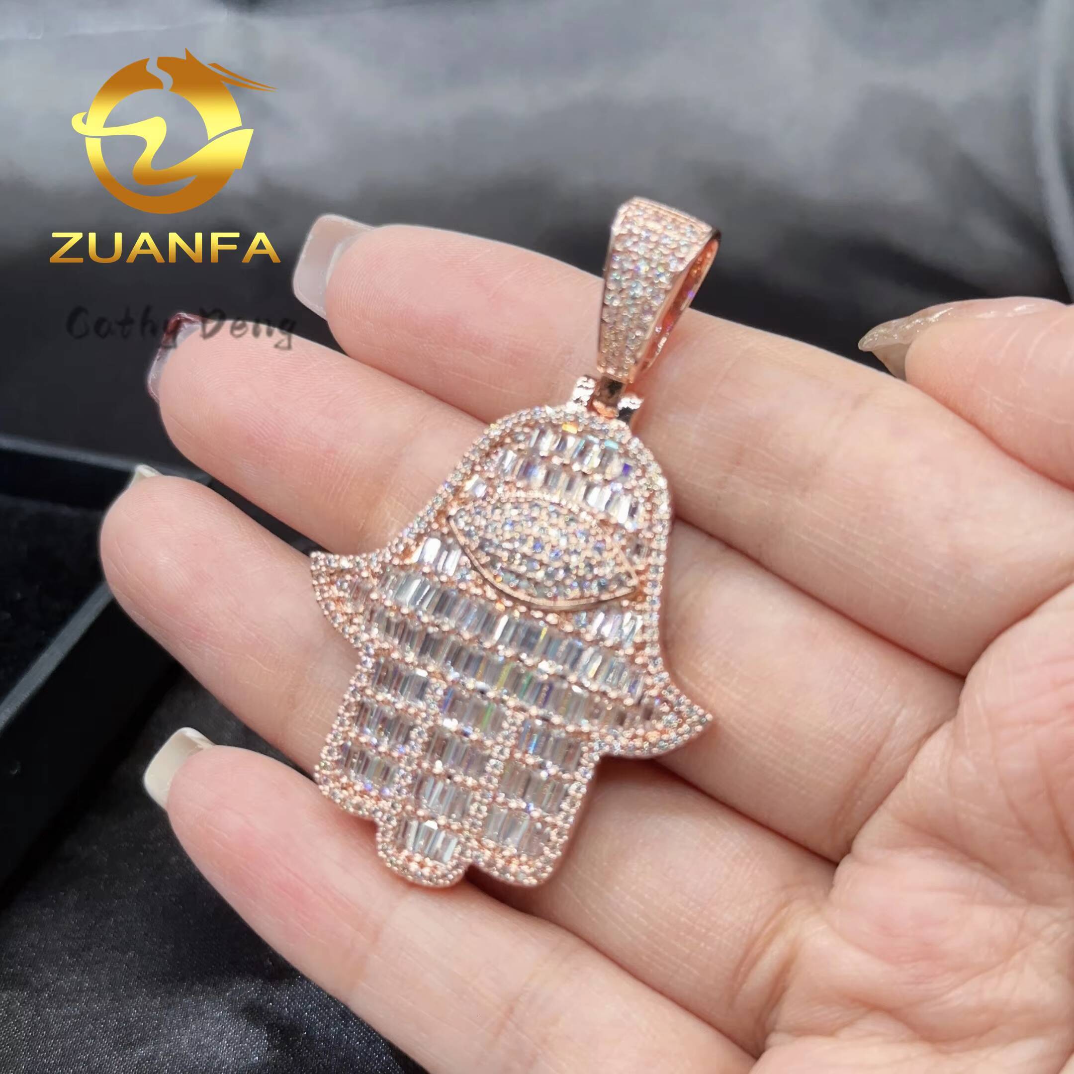 Factory Price Hiphop Jewelry Silver 925 Hasma Hand Pendant Iced Out Moissanite Diamond Pendant Hand Pendant for Cuban Chain