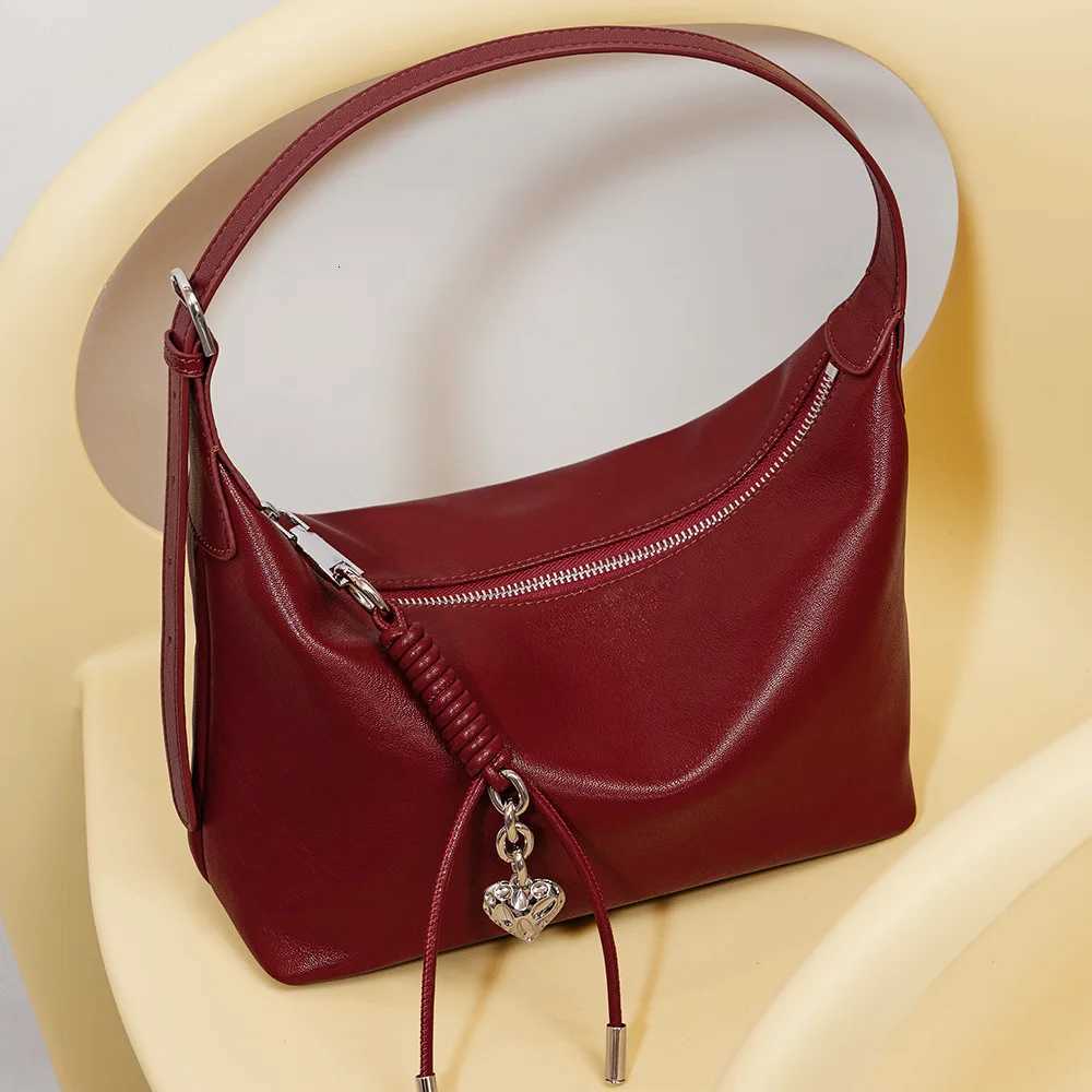 split leather womens underarm bag 2025 new niche design vintage simple crossbody bag cowhide fashion handbag shoulder bagW251118