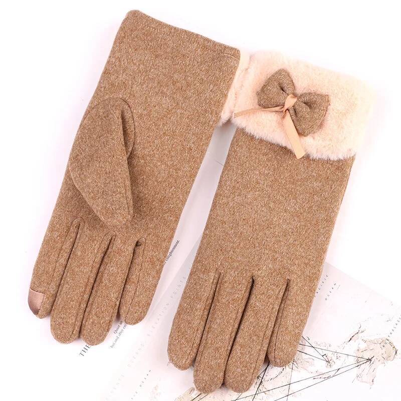 Cute Bow-Knot Glove Fashion Girl Winter Thicken Mittens Women Driving Keep Warm Hand Youth Female Touch Screen Gloves ddmynov