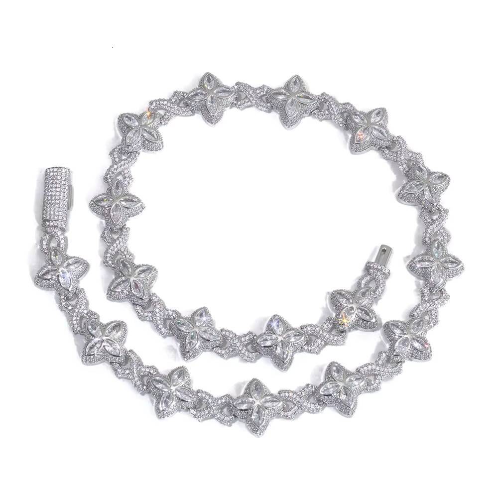 Laboratory cultivation of Moissanite Iced Out Diamond Four Leaf Clover Infinity Miami Cuban Link Chain Necklace Hip Hop Custom Jewelry Gift for Men Wo