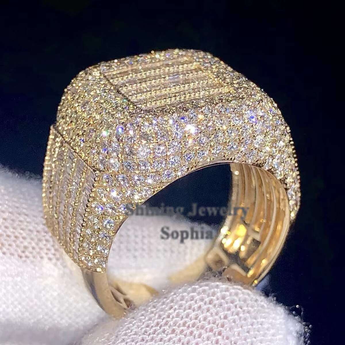 New Arrivals S Sterling Sier Rose Gold Fashion Style Hip Hop Custom Hand Set Vvs Moissanite Dia Iced Out Ring