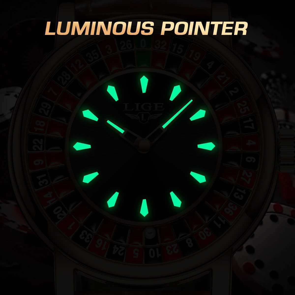 LIGE Russian roulette dial mens watch creative dial mens watch commercial leather luminous rotating lucky ball watch M250418